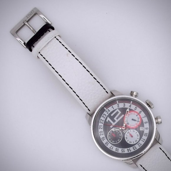Dolce Gabbana D&G Chronograph Watch Stainless White Leather Quartz 2nd Hand - Picture 5 of 7